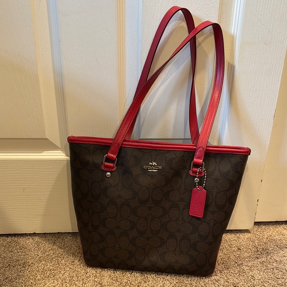 Coach Brown and Red Women's Tote Bag
